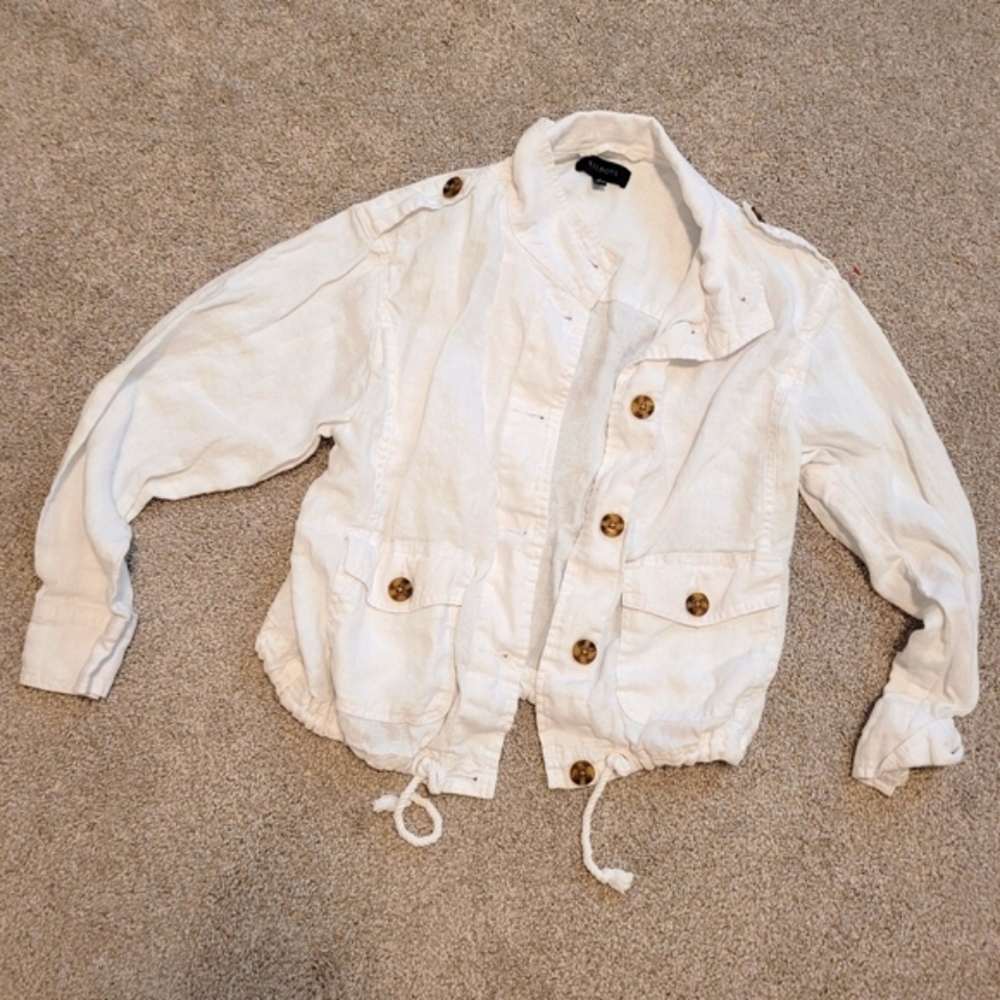 Talbots Womens Linen White Button Up Jacket Size Medium